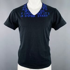 MARTIN MARGIELA Size L Black Blue Logo Cotton V-Neck T-shirt